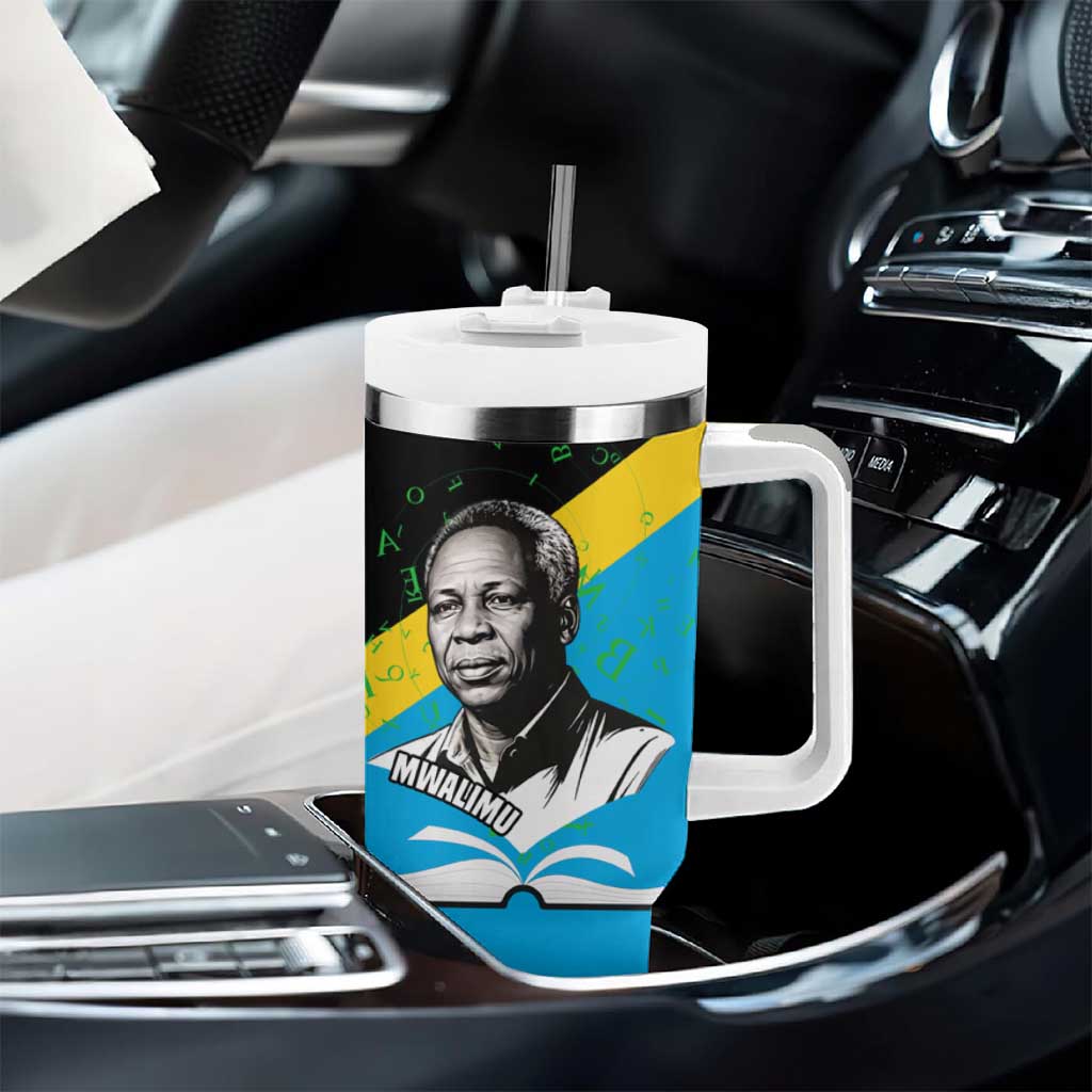 Julius Nyerere Tumbler With Handle Education is a Way of Fighting Poverty Quote and Tanzanian Flag Alphabet - African Pride