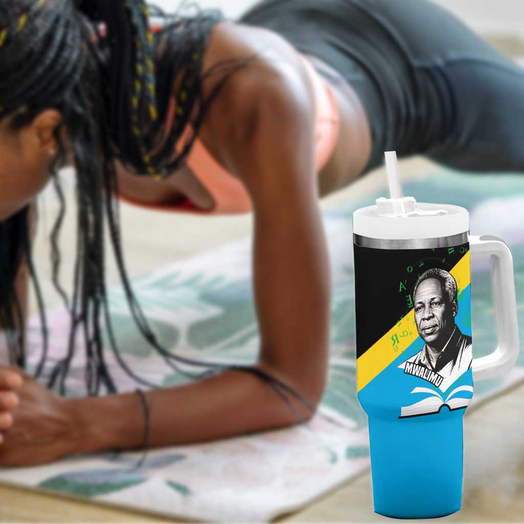Julius Nyerere Tumbler With Handle Education is a Way of Fighting Poverty Quote and Tanzanian Flag Alphabet - African Pride