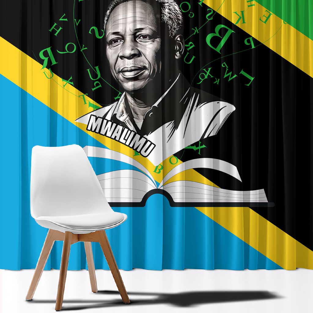Julius Nyerere Window Curtain Education is a Way of Fighting Poverty Quote and Tanzanian Flag Alphabet - African Pride