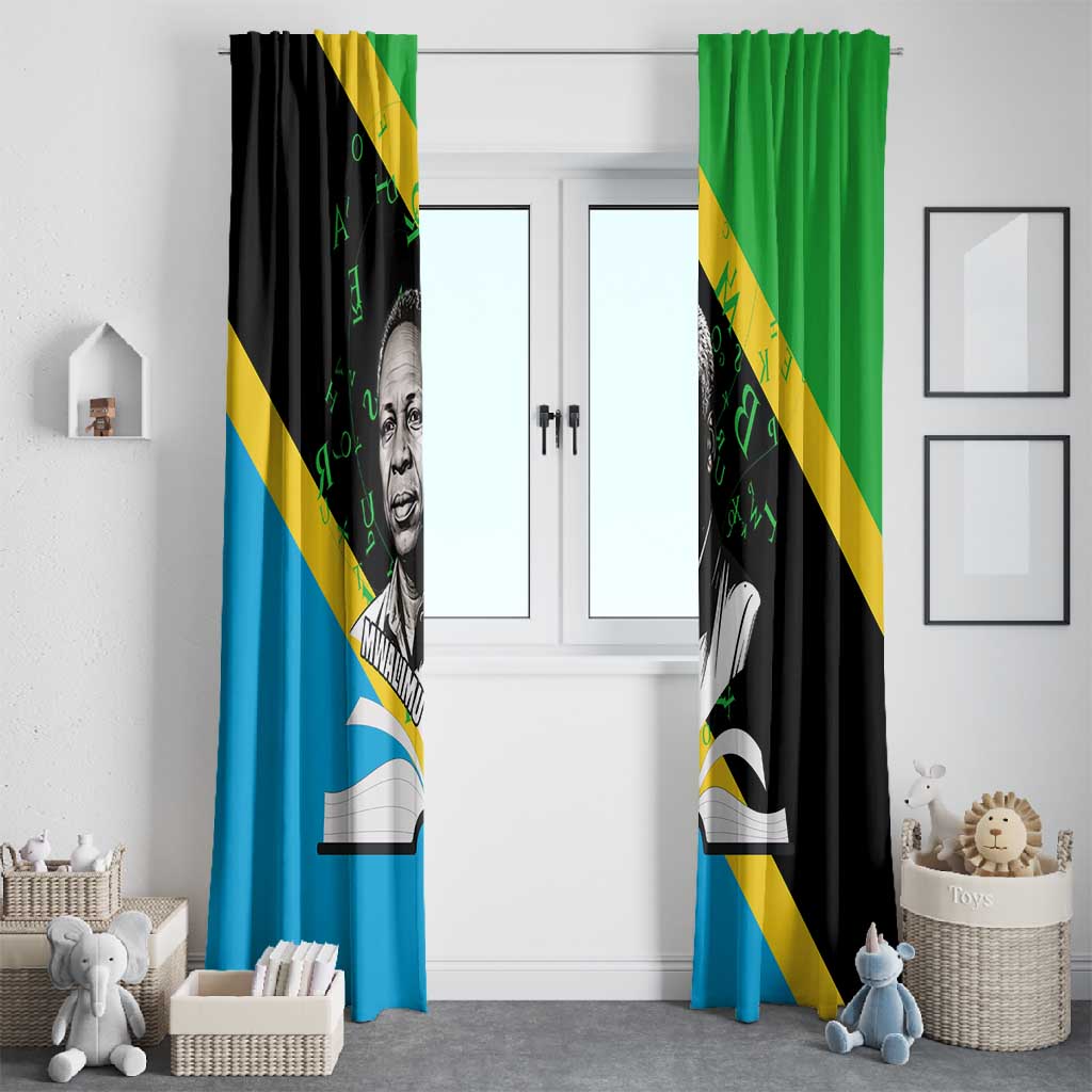 Julius Nyerere Window Curtain Education is a Way of Fighting Poverty Quote and Tanzanian Flag Alphabet - African Pride