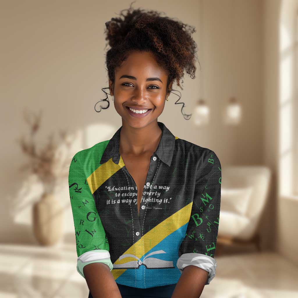 Julius Nyerere Women Casual Shirt Education is a Way of Fighting Poverty Quote and Tanzanian Flag Alphabet - African Pride
