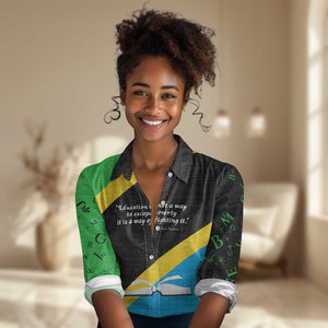 Julius Nyerere Women Casual Shirt Education is a Way of Fighting Poverty Quote and Tanzanian Flag Alphabet - African Pride