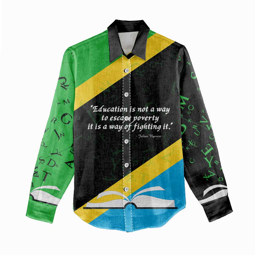 Julius Nyerere Women Casual Shirt Education is a Way of Fighting Poverty Quote and Tanzanian Flag Alphabet - African Pride