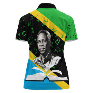 Julius Nyerere Women Polo Shirt Education is a Way of Fighting Poverty Quote and Tanzanian Flag Alphabet - African Pride