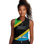 Julius Nyerere Women Sleeveless Polo Shirt Education is a Way of Fighting Poverty Quote and Tanzanian Flag Alphabet - African Pride