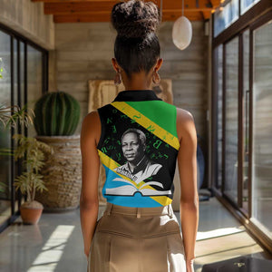 Julius Nyerere Women Sleeveless Polo Shirt Education is a Way of Fighting Poverty Quote and Tanzanian Flag Alphabet - African Pride