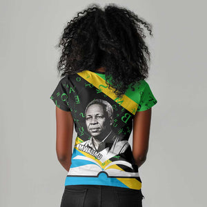 Julius Nyerere Women V-Neck T-Shirt Education is a Way of Fighting Poverty Quote and Tanzanian Flag Alphabet - African Pride