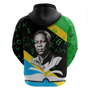 Julius Nyerere Zip Hoodie Education is a Way of Fighting Poverty Quote and Tanzanian Flag Alphabet - African Pride