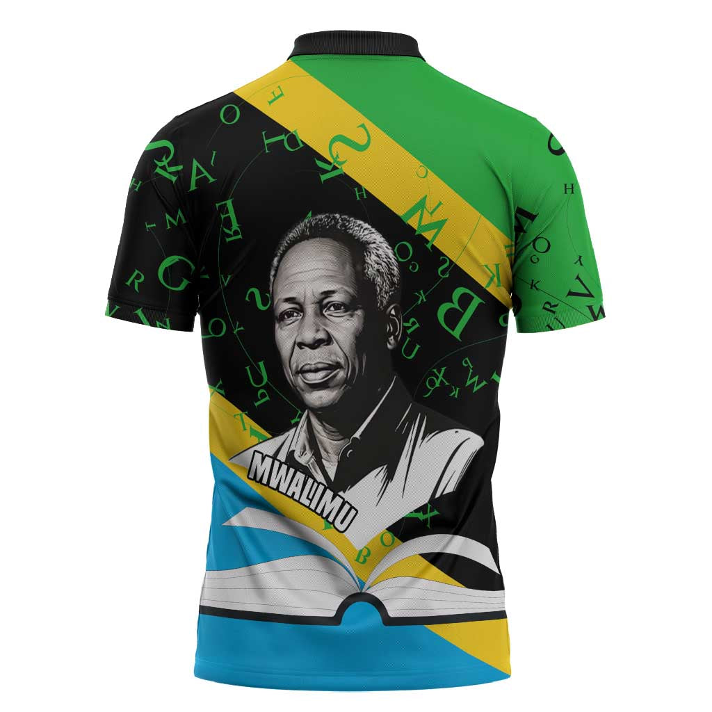 Julius Nyerere Zipper Polo Shirt Education is a Way of Fighting Poverty Quote and Tanzanian Flag Alphabet - African Pride