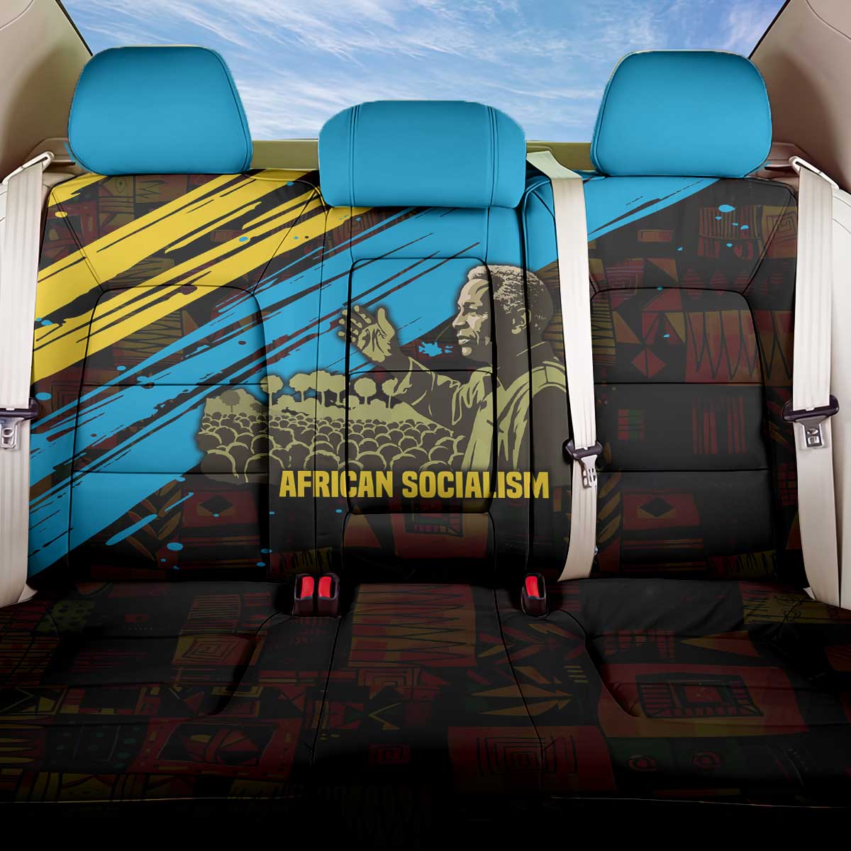 Julius Nyerere Back Car Seat Cover Ujamaa African Socialism Text and Bold Striped Pattern - African Pride