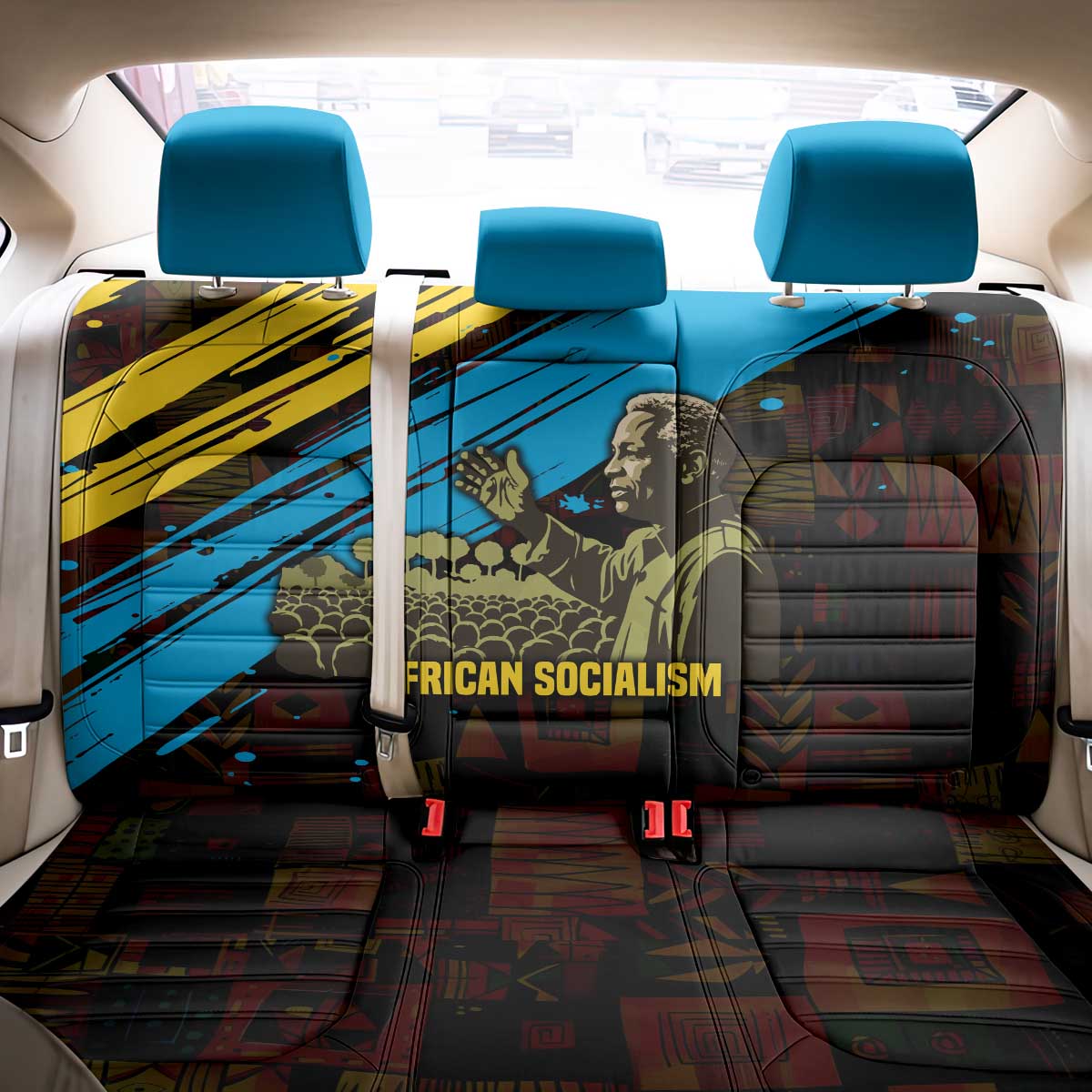 Julius Nyerere Back Car Seat Cover Ujamaa African Socialism Text and Bold Striped Pattern - African Pride