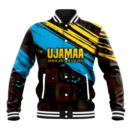 Julius Nyerere Baseball Jacket Ujamaa African Socialism Text and Bold Striped Pattern - African Pride