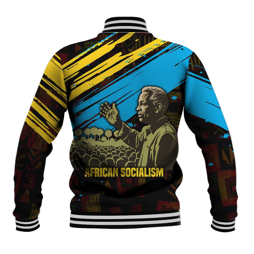 Julius Nyerere Baseball Jacket Ujamaa African Socialism Text and Bold Striped Pattern - African Pride