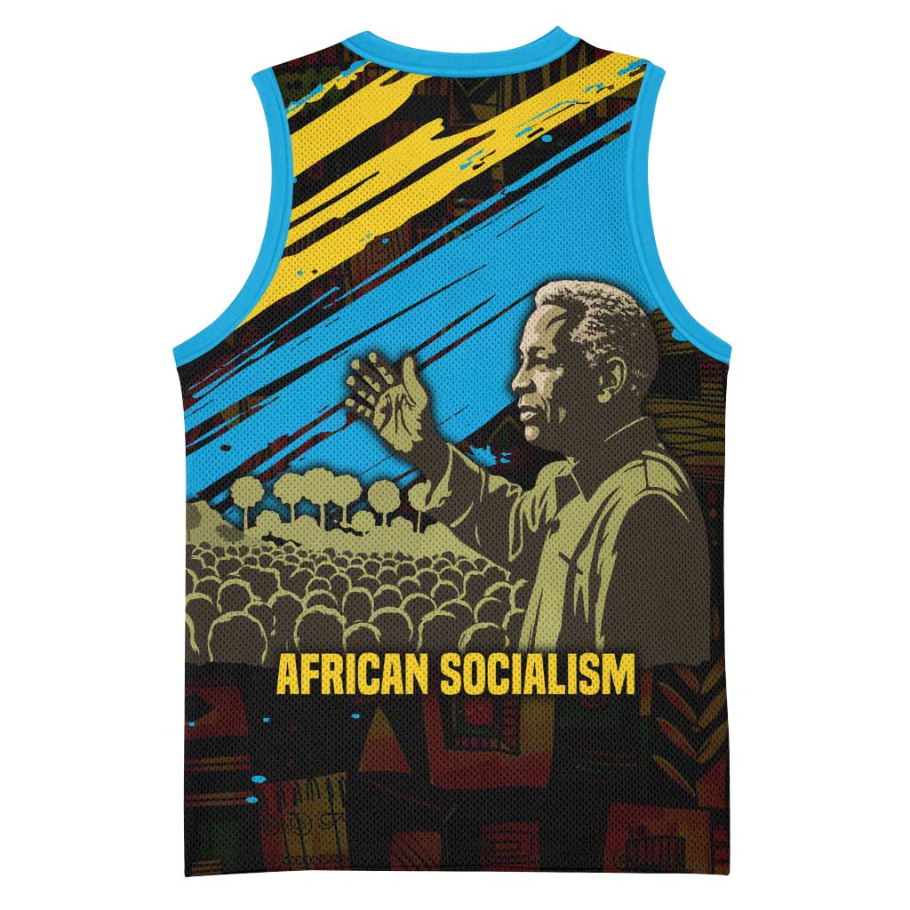 Julius Nyerere Basketball Jersey Ujamaa African Socialism Text and Bold Striped Pattern - African Pride