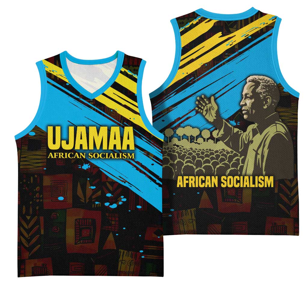 Julius Nyerere Basketball Jersey Ujamaa African Socialism Text and Bold Striped Pattern - African Pride
