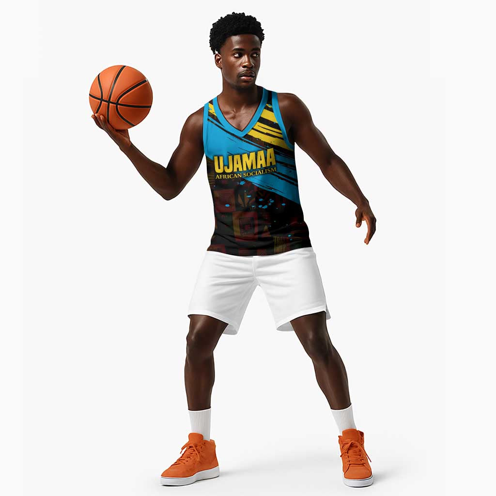 Julius Nyerere Basketball Jersey Ujamaa African Socialism Text and Bold Striped Pattern - African Pride