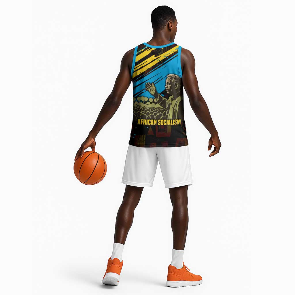 Julius Nyerere Basketball Jersey Ujamaa African Socialism Text and Bold Striped Pattern - African Pride