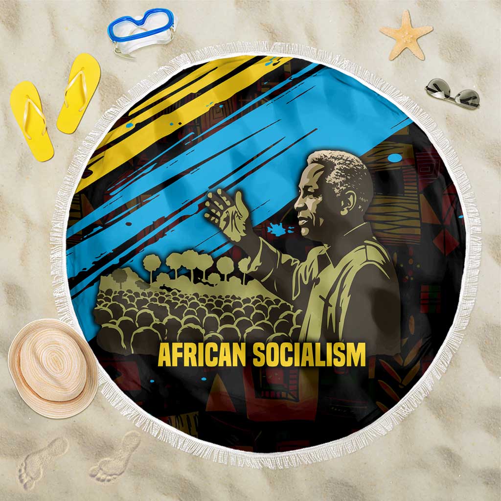 Julius Nyerere Beach Blanket Ujamaa African Socialism Text and Bold Striped Pattern - African Pride