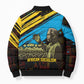 Julius Nyerere Bomber Puffer Jacket Ujamaa African Socialism Text and Bold Striped Pattern - African Pride