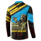Julius Nyerere Button Sweatshirt Ujamaa African Socialism Text and Bold Striped Pattern