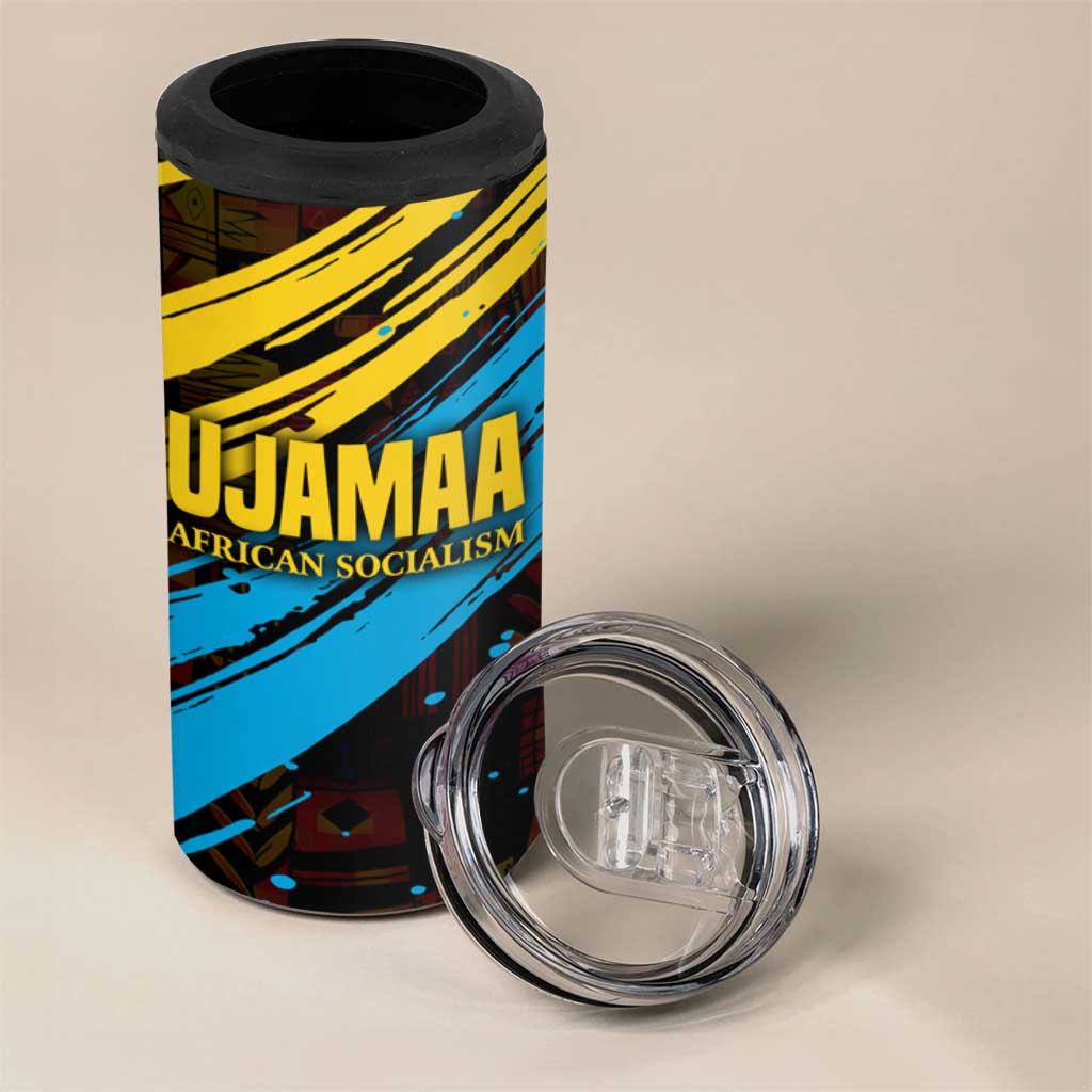 Julius Nyerere 4 in 1 Can Cooler Tumbler Ujamaa African Socialism Text and Bold Striped Pattern - African Pride