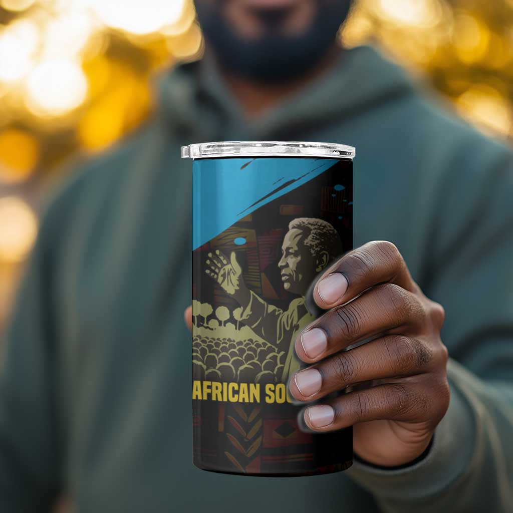 Julius Nyerere 4 in 1 Can Cooler Tumbler Ujamaa African Socialism Text and Bold Striped Pattern - African Pride
