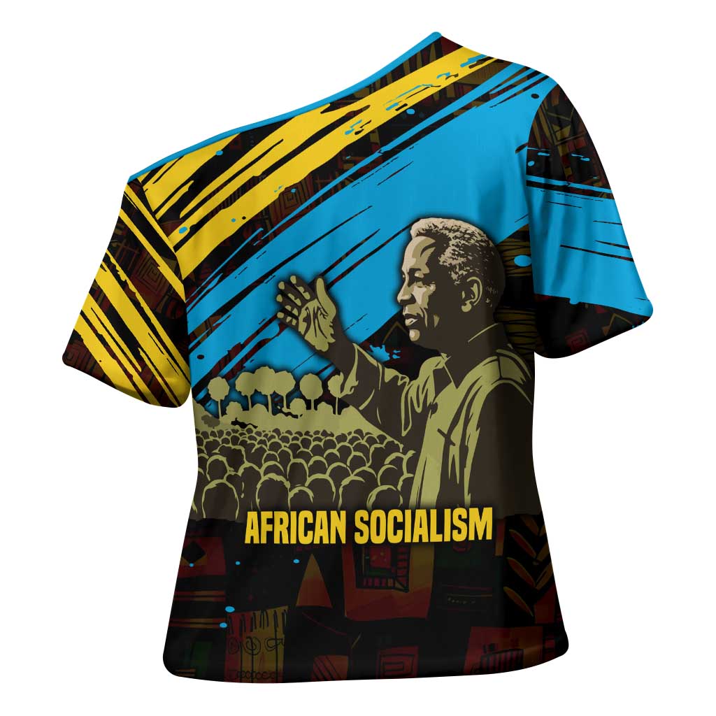 Julius Nyerere Cross Shoulder Shirt Ujamaa African Socialism Text and Bold Striped Pattern - African Pride