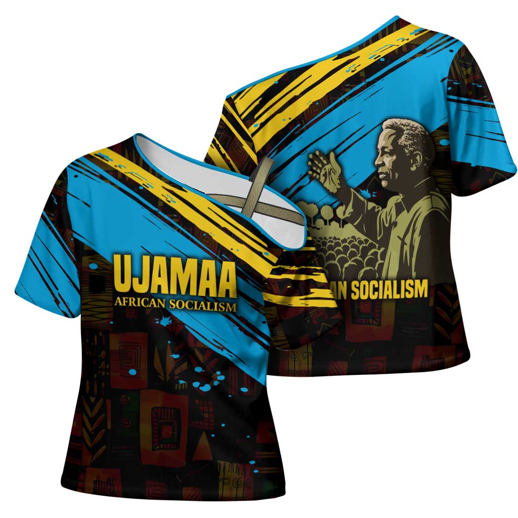 Julius Nyerere Cross Shoulder Shirt Ujamaa African Socialism Text and Bold Striped Pattern - African Pride