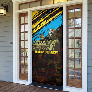 Julius Nyerere Door Cover Ujamaa African Socialism Text and Bold Striped Pattern - African Pride
