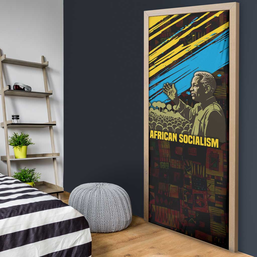 Julius Nyerere Door Cover Ujamaa African Socialism Text and Bold Striped Pattern - African Pride