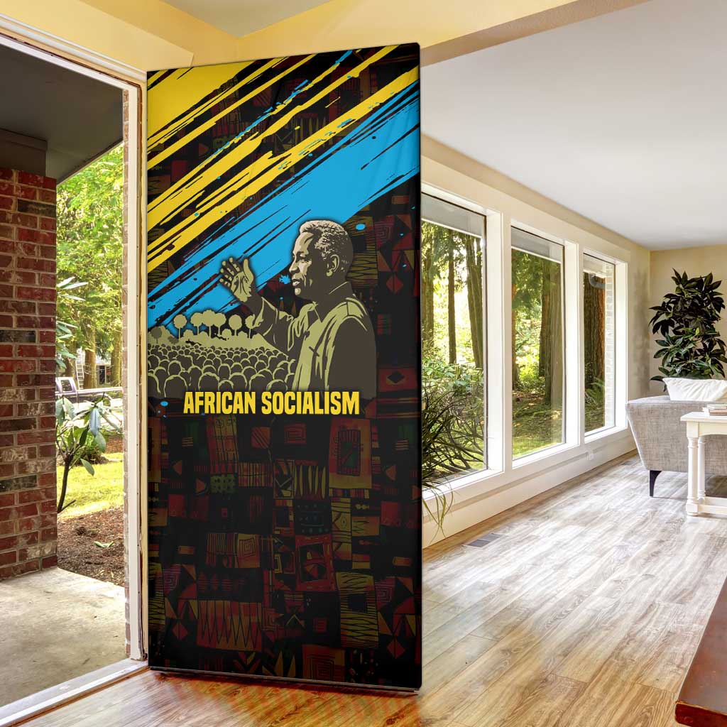 Julius Nyerere Door Cover Ujamaa African Socialism Text and Bold Striped Pattern - African Pride