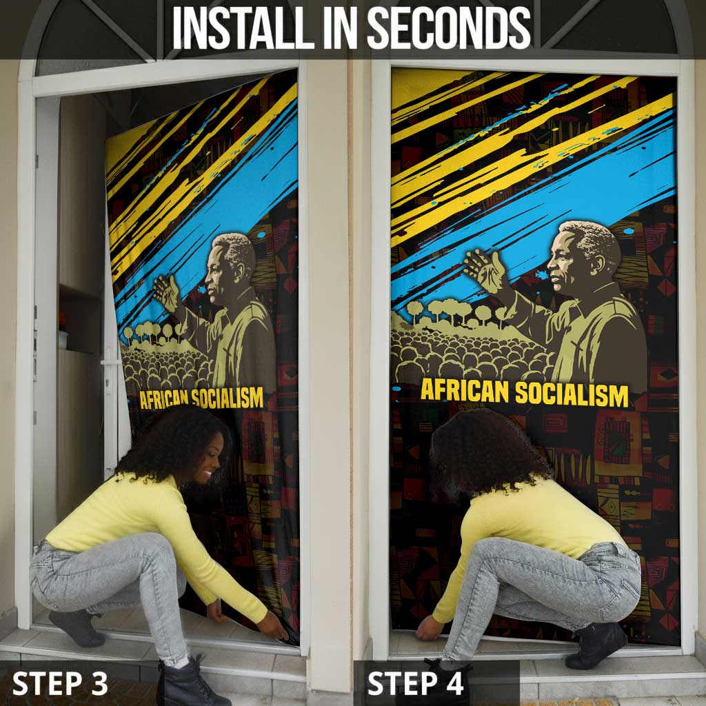 Julius Nyerere Door Cover Ujamaa African Socialism Text and Bold Striped Pattern - African Pride