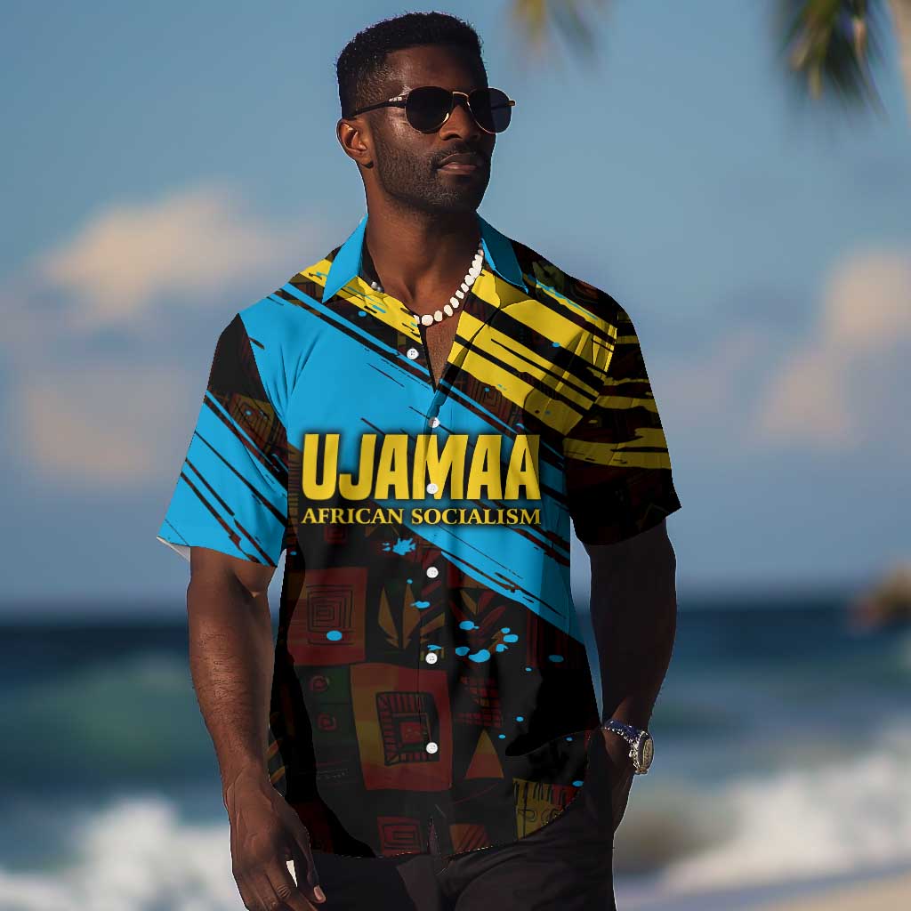 Julius Nyerere Hawaiian Shirt Ujamaa African Socialism Text and Bold Striped Pattern - African Pride