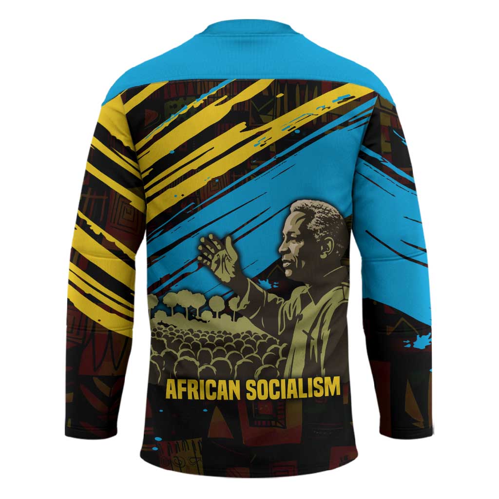 Julius Nyerere Hockey Jersey Ujamaa African Socialism Text and Bold Striped Pattern - African Pride
