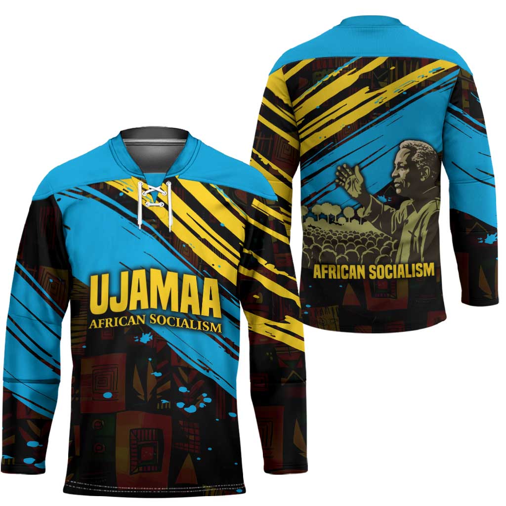 Julius Nyerere Hockey Jersey Ujamaa African Socialism Text and Bold Striped Pattern - African Pride