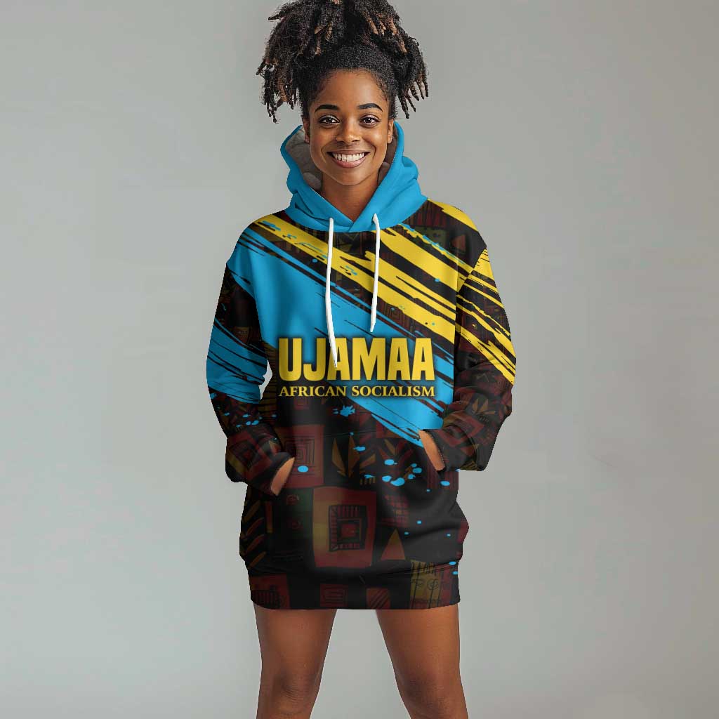 Julius Nyerere Hoodie Dress Ujamaa African Socialism Text and Bold Striped Pattern - African Pride
