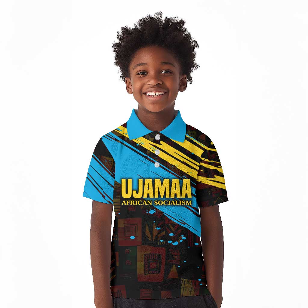 Julius Nyerere Kid Polo Shirt Ujamaa African Socialism Text and Bold Striped Pattern - African Pride
