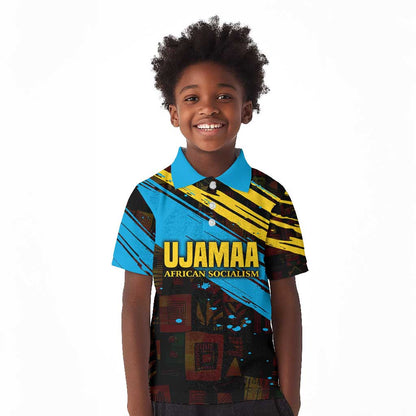 Julius Nyerere Kid Polo Shirt Ujamaa African Socialism Text and Bold Striped Pattern - African Pride