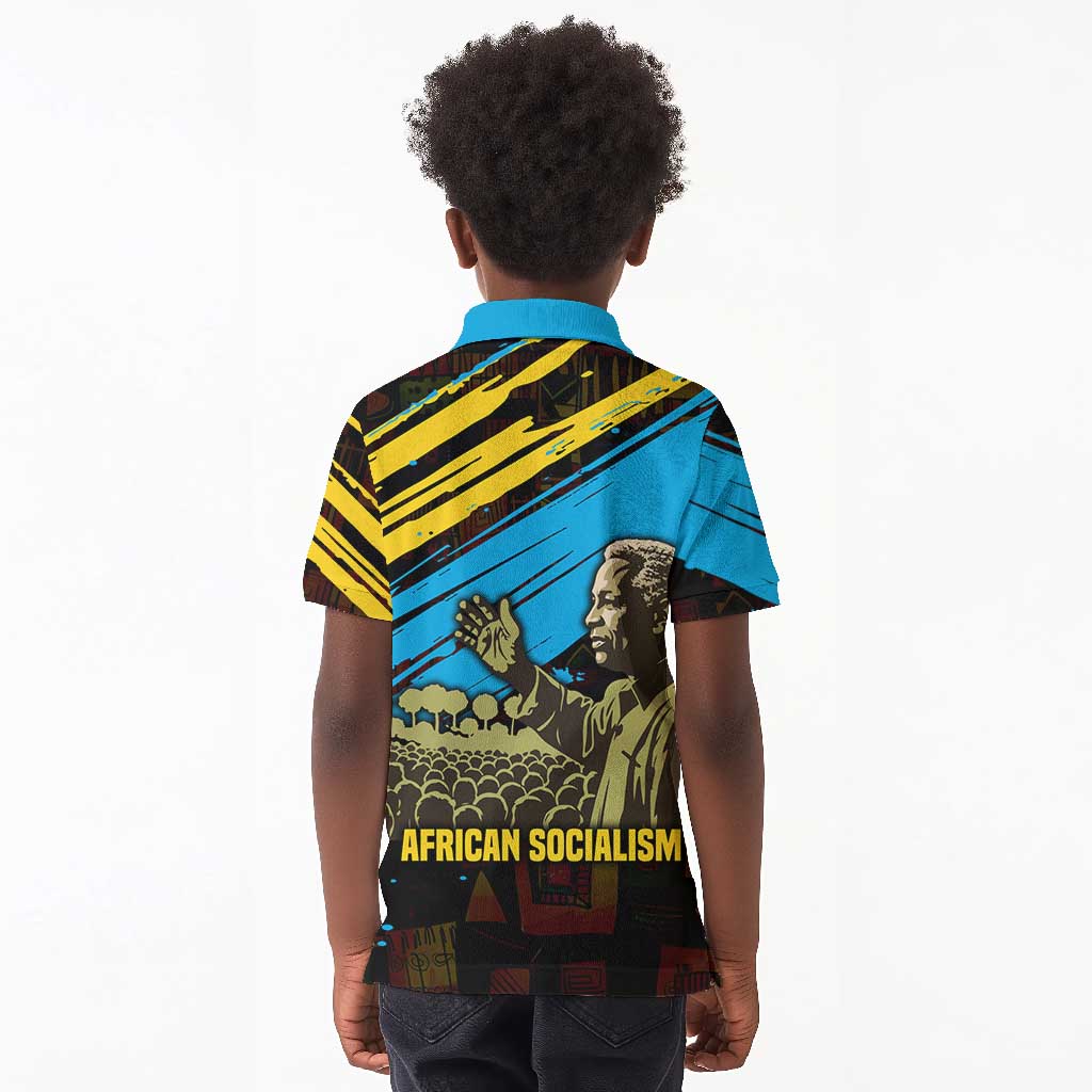 Julius Nyerere Kid Polo Shirt Ujamaa African Socialism Text and Bold Striped Pattern - African Pride
