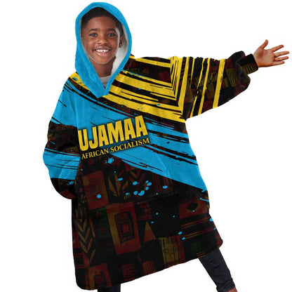 Julius Nyerere Kid Wearable Blanket Hoodie Ujamaa African Socialism Text and Bold Striped Pattern - African Pride