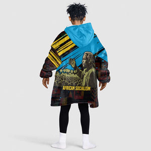 Julius Nyerere Kid Wearable Blanket Hoodie Ujamaa African Socialism Text and Bold Striped Pattern - African Pride