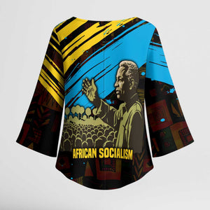 Julius Nyerere Kimono Sleeve Blouse Ujamaa African Socialism Text and Bold Striped Pattern - African Pride