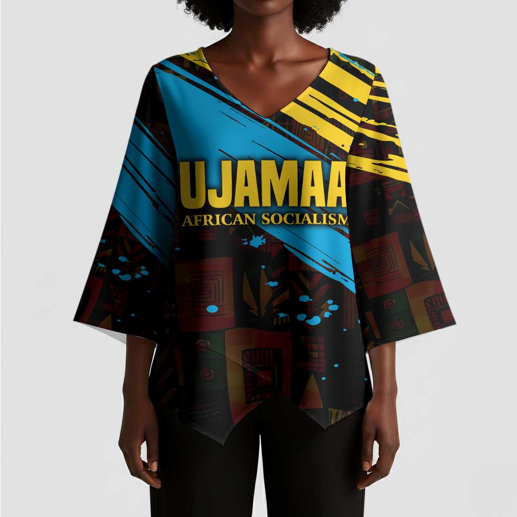 Julius Nyerere Kimono Sleeve Blouse Ujamaa African Socialism Text and Bold Striped Pattern - African Pride