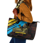 Julius Nyerere Leather Tote Bag Ujamaa African Socialism Text and Bold Striped Pattern - African Pride