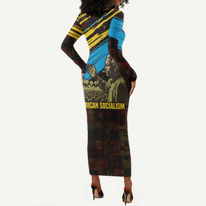 Julius Nyerere Long Sleeve Bodycon Dress Ujamaa African Socialism Text and Bold Striped Pattern - African Pride
