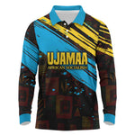 Julius Nyerere Long Sleeve Polo Shirt Ujamaa African Socialism Text and Bold Striped Pattern - African Pride