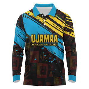 Julius Nyerere Long Sleeve Polo Shirt Ujamaa African Socialism Text and Bold Striped Pattern - African Pride