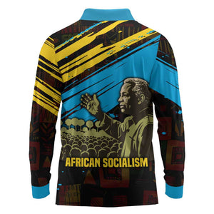 Julius Nyerere Long Sleeve Polo Shirt Ujamaa African Socialism Text and Bold Striped Pattern - African Pride
