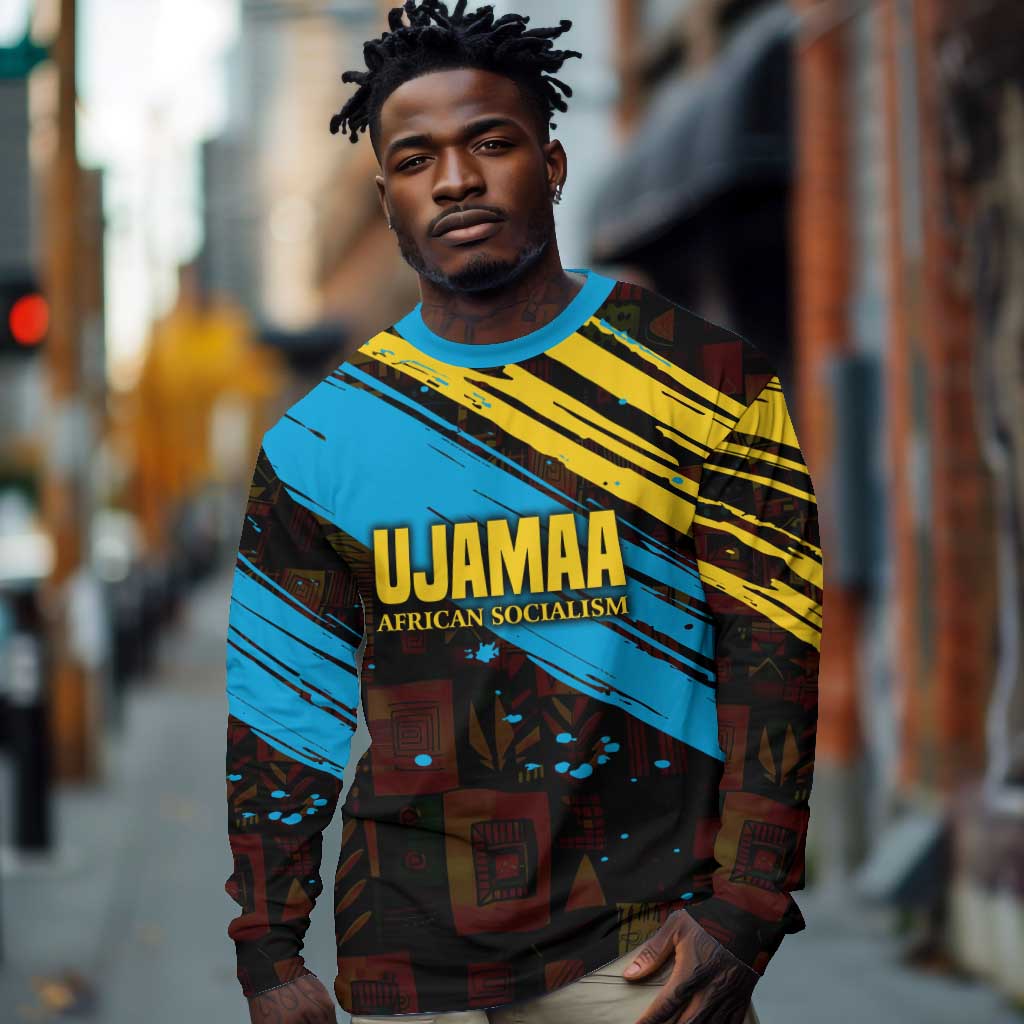 Julius Nyerere Long Sleeve Shirt Ujamaa African Socialism Text and Bold Striped Pattern - African Pride