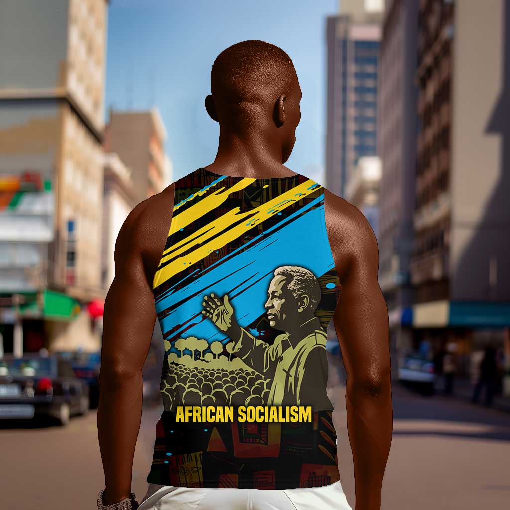 Julius Nyerere Men Tank Top Ujamaa African Socialism Text and Bold Striped Pattern - African Pride